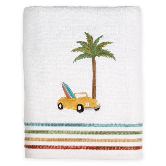 2 SKL Surfs Up Bath Towels Volkswagen Convertible Beetle Car SURFBOARD Palm Tree - Picture 2 of 7